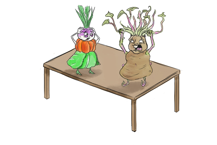Potato and vegetable on top of a table mnemonic to help remember gas laws in physics